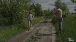 Naive beauty cheated by fake agent & convinced to fuck outdoor