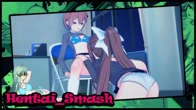 Sayori在俱乐部的房间里用strapon和Monika做爱——Doki Doki文学俱乐部hentai。