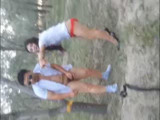 zhubo新疆一匹狼系列之超漂亮维吾尔族女神美女穿情趣护士装郊外小树林与2男自拍操B过程,美女说好舒服,我是大骚B