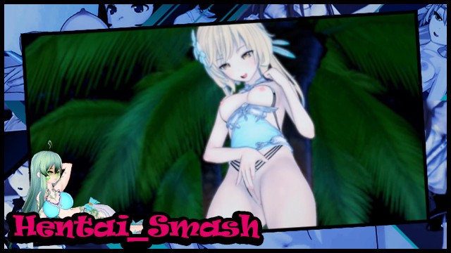 Genshin冲击——鲁明用手指着海滩，它真是太棒了。高潮发生了。